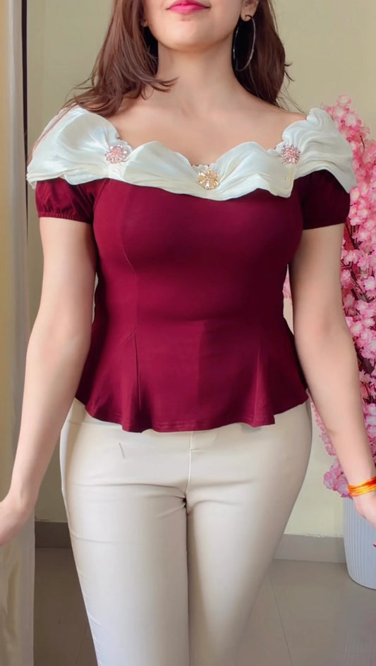 Ruffle Neck Peplum Top