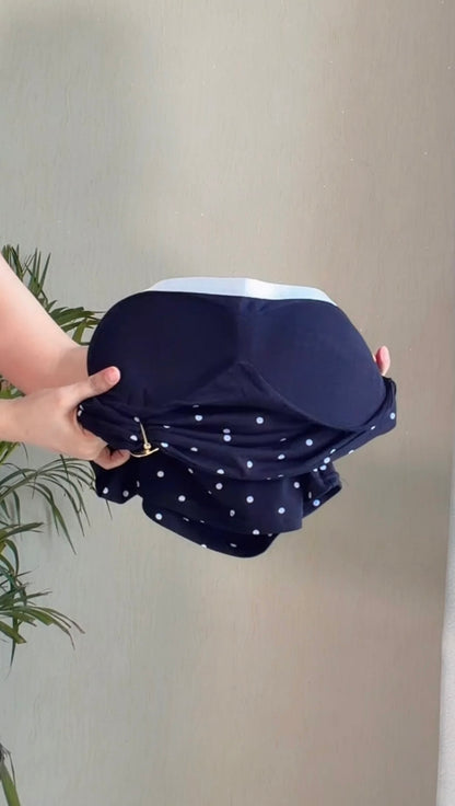 Black Polka Dot Draped Shoulder Padded Top