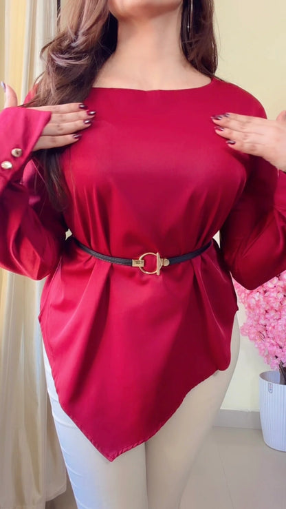 Premium Diva Drape Asym Top with Belt