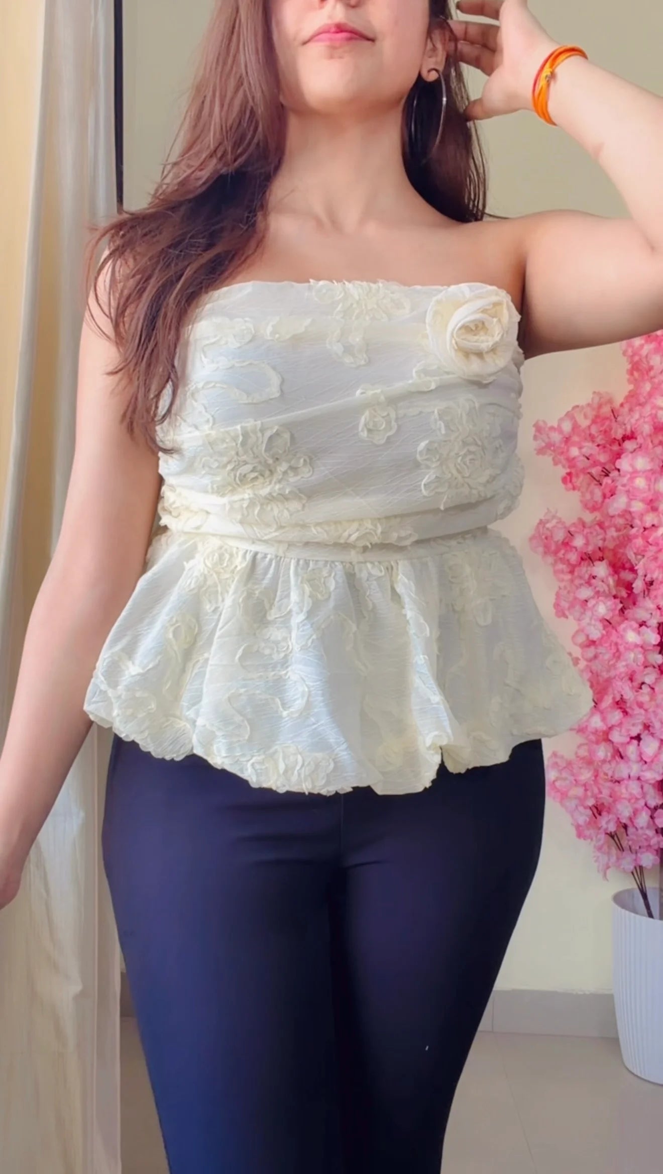 Embroidered Pretty Tube Top (Smoked Back) – T871