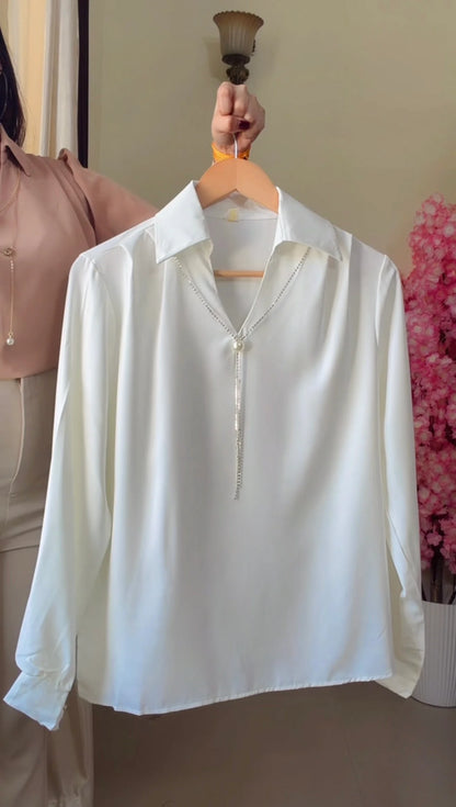 White Pearl Tie Shirt