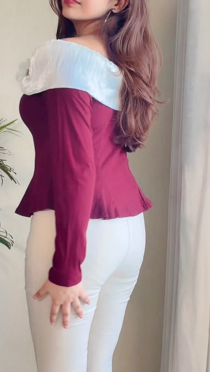 Ruffle Neck Peplum Top