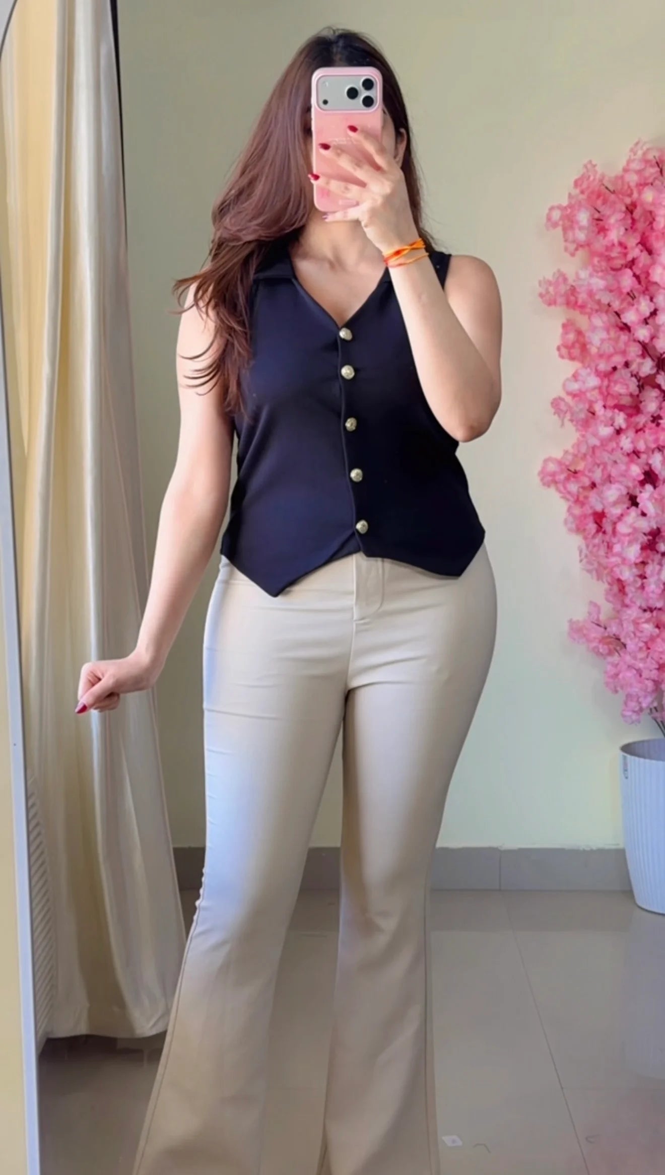 Buttoned Tailored Asym Vest Top