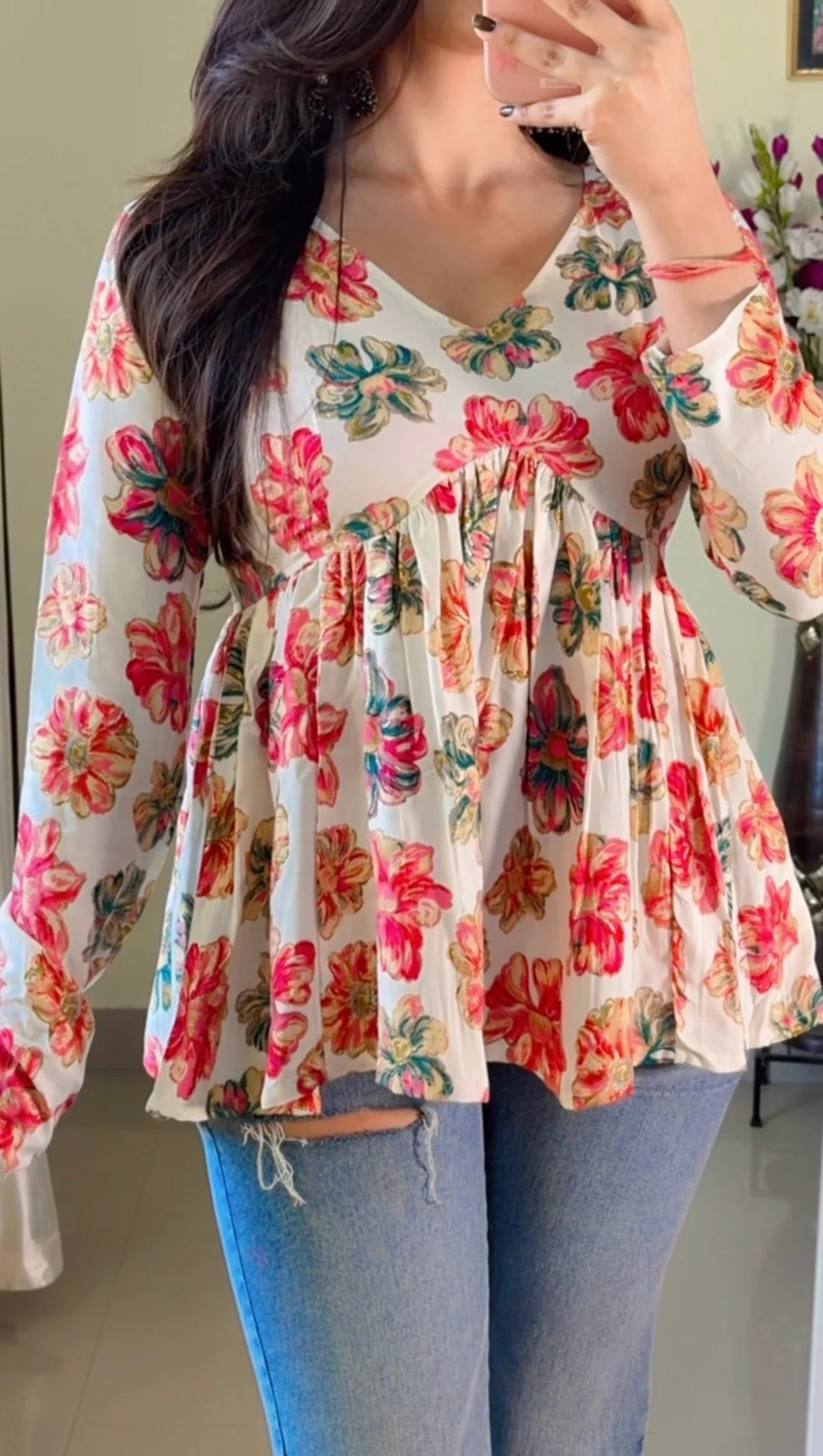 Blush Bloom Flared Short Kurti