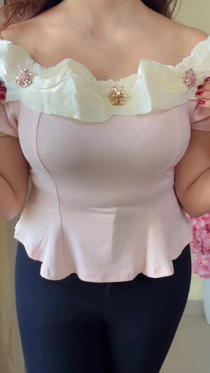 Ruffle Neck Peplum Top