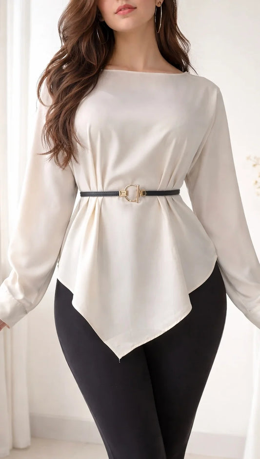 Premium Diva Drape Asym Top with Belt