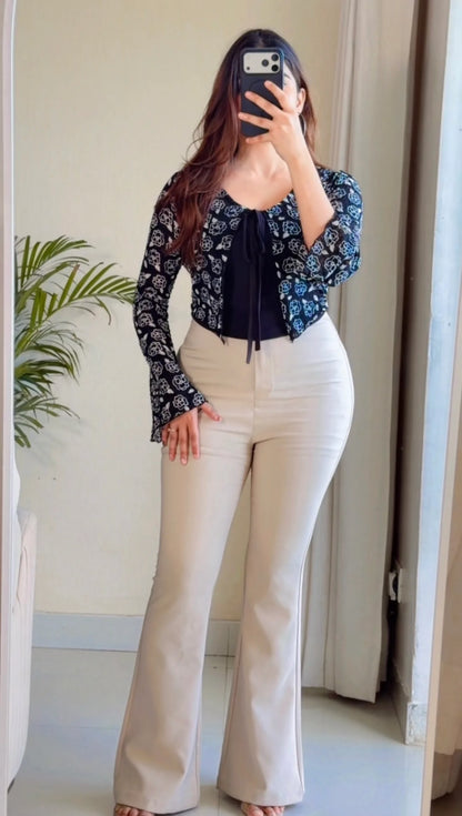 Printed Tie-Front Top with Inner