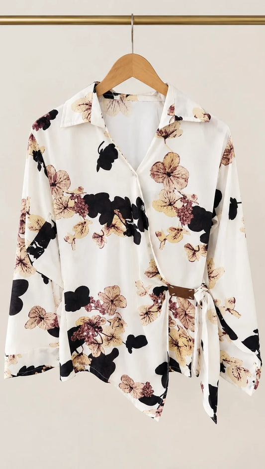 Floral Side-Belt Shirt