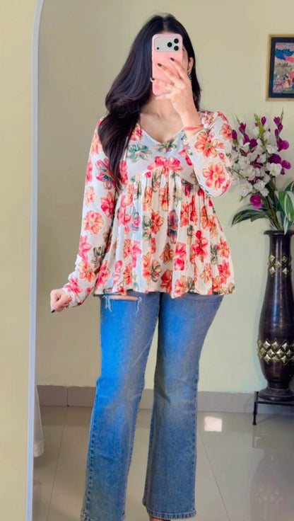Blush Bloom Flared Short Kurti