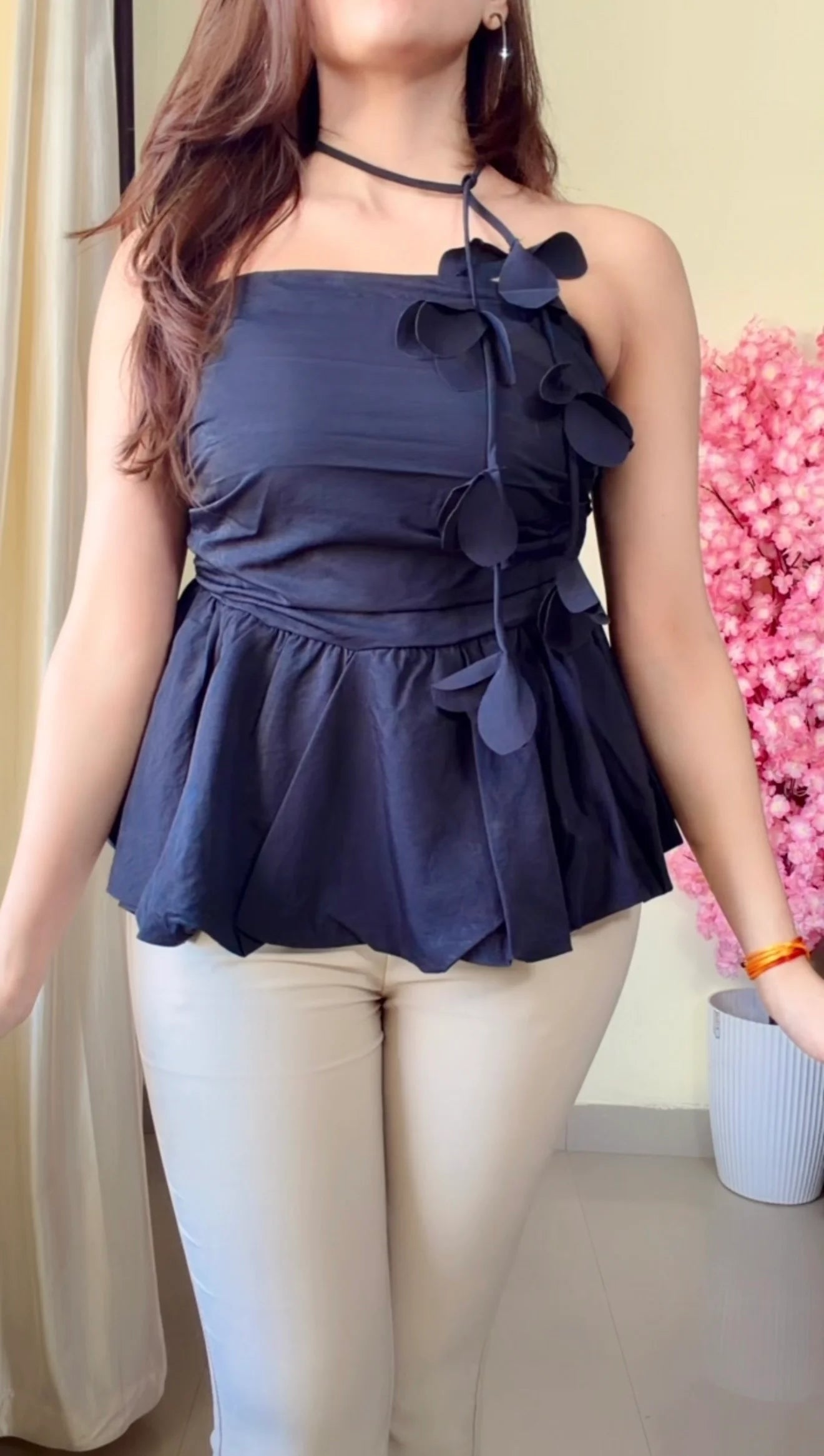 Black strapless peplum style top (T-889)