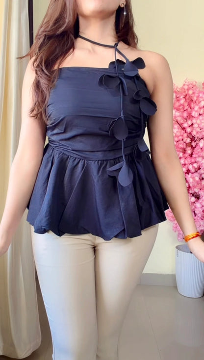 Black strapless peplum style top (T-889)