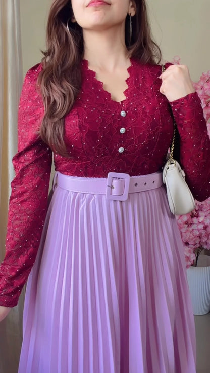 Blush Lilac Pleated Midi Skirt