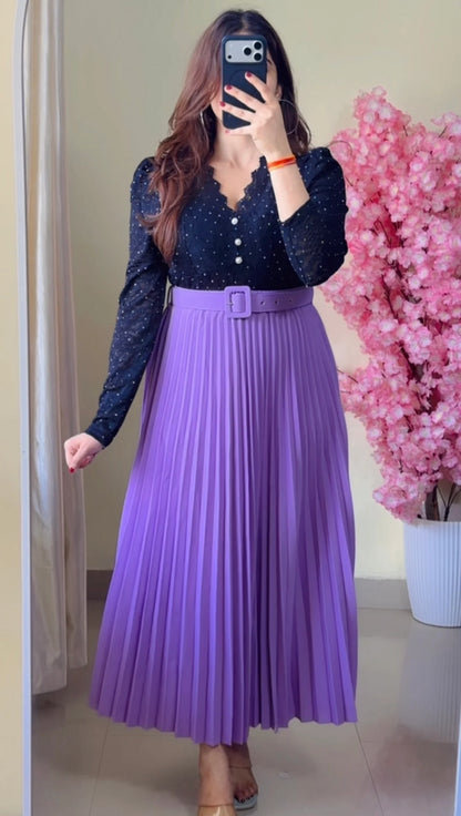 Lilac Pleated Midi Skirt