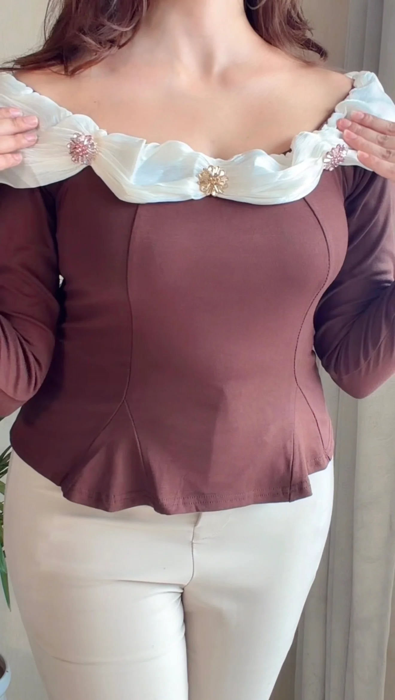 Ruffle Neck Peplum Top