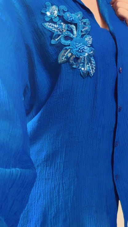 Blue leaf Embroidered Premium Shirt