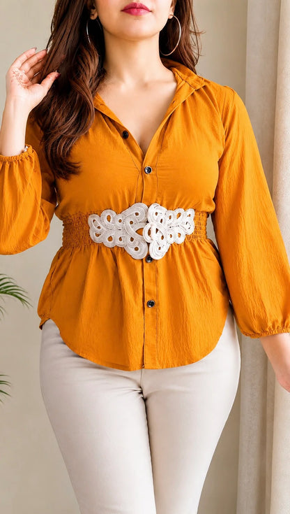 Celeste Smocked Waist Shirt with Attached Belt