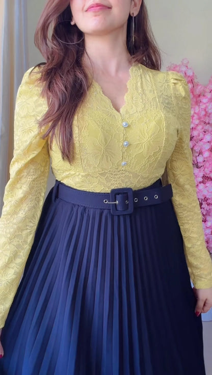 Black Pleated Midi Skirt