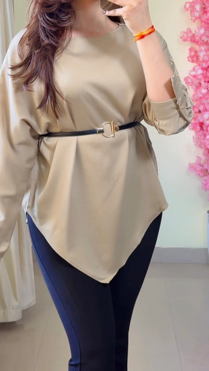 Premium Diva Drape Asym Top with Belt