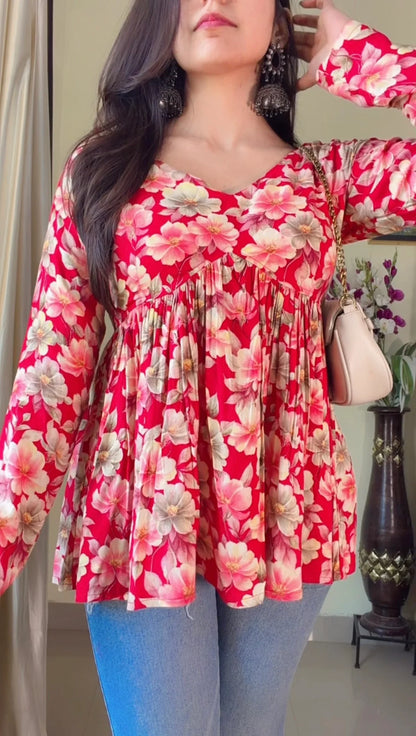 Blush Bloom Flared Short Kurti