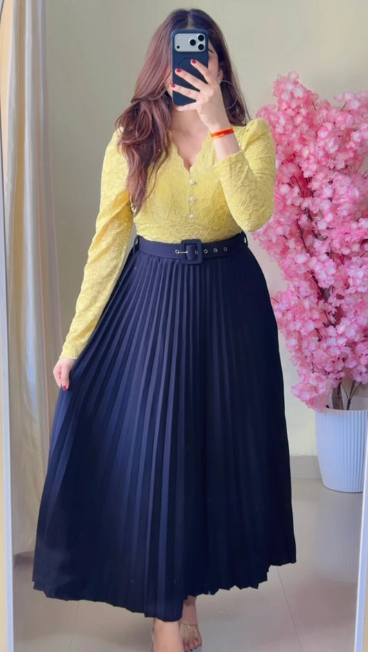 Black Pleated Midi Skirt