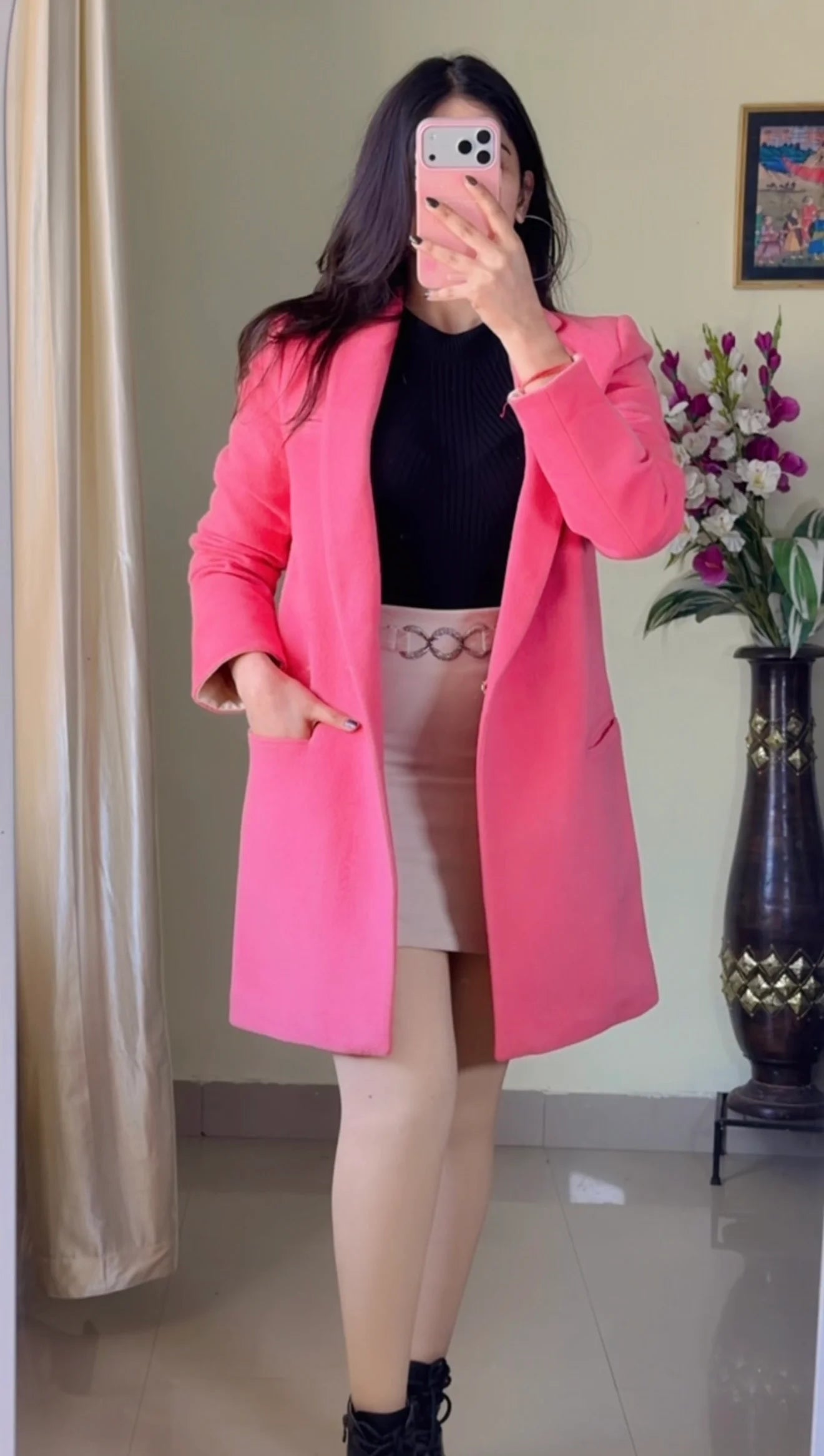 (Size-Xs to S)Premium Pink Winter Coat- Wo219
