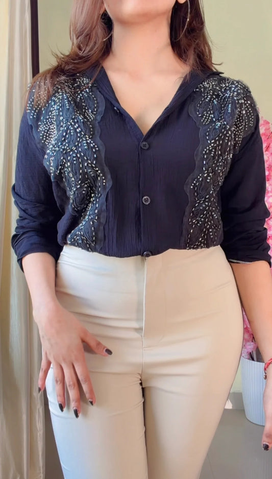 Black leaf Embroidered Premium Shirt