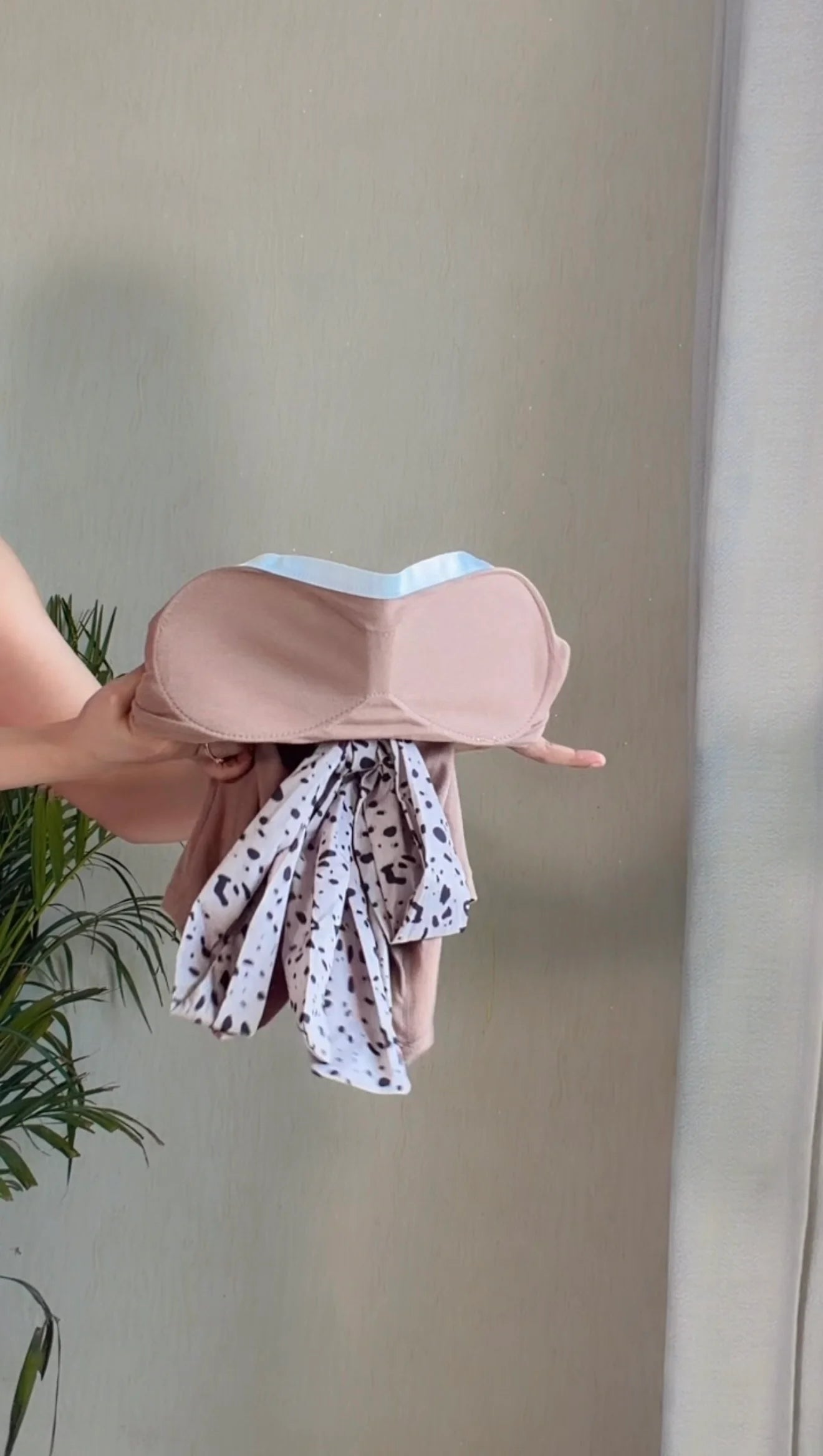 Blush Nude Bow Scarf Padded Tie Top