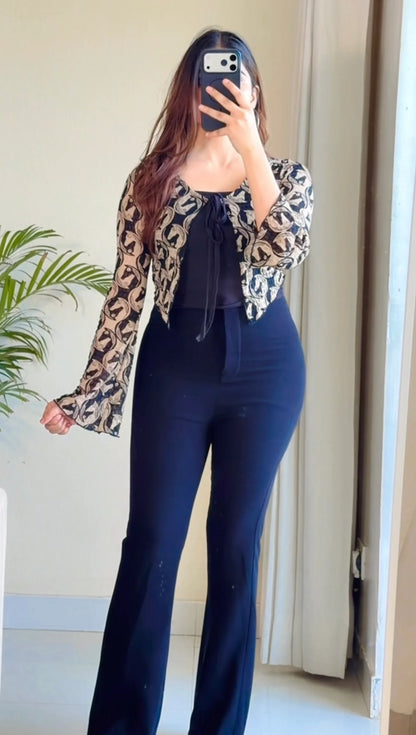 Printed Tie-Front Top with Inner