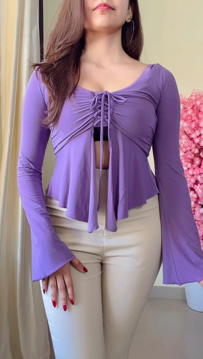 Lavender Tie-Front Flare Top