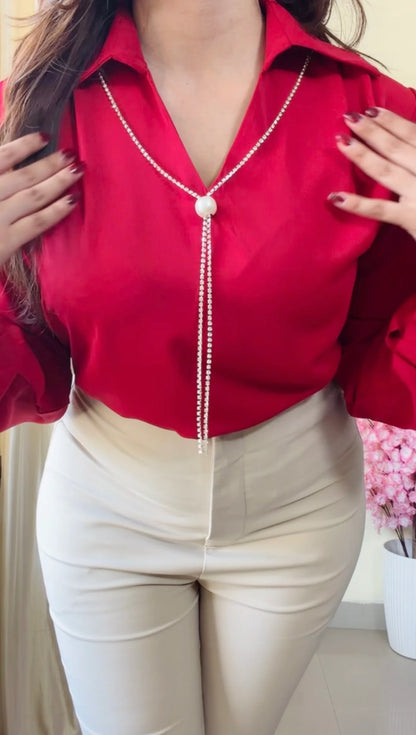 Cherry Red Pearl Tie Shirt