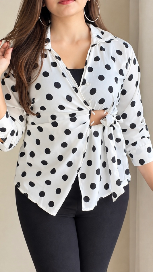 Polka Dot Tie-Waist Shirt