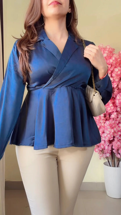 Classic Charm Blue Peplum Shirt