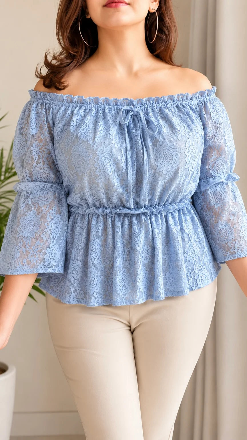 Lace Off-Shoulder Peplum Top