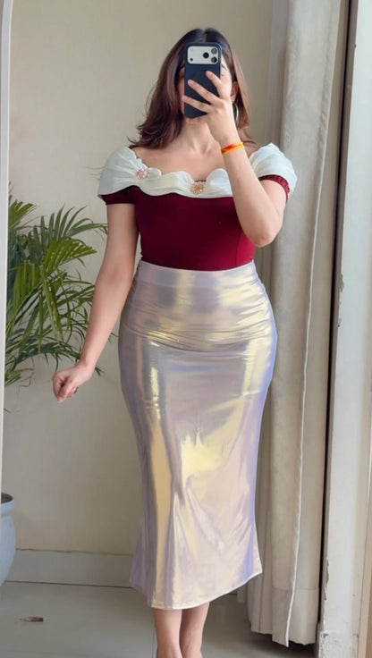 Chic Element Coord Set (Cherry Red & Silver metallic)
