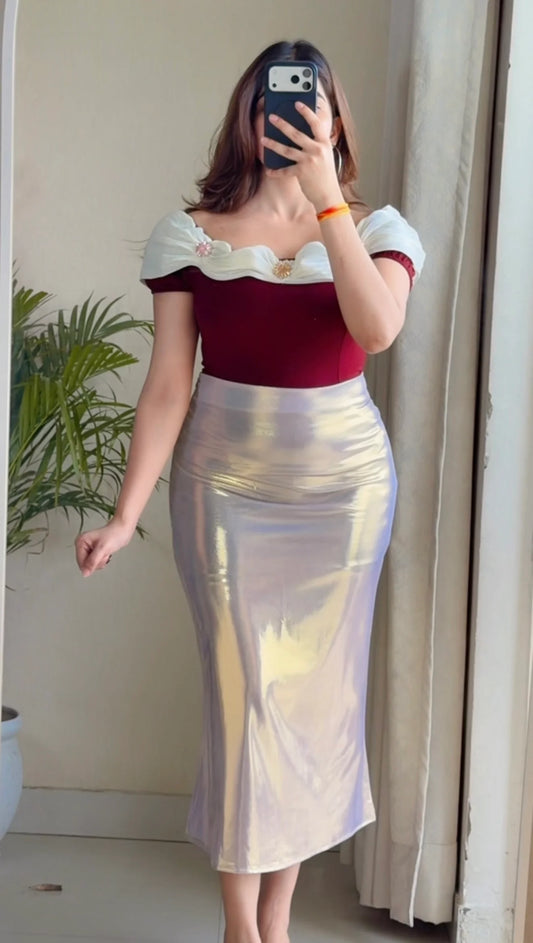 Chic Element Coord Set (Cherry Red & Silver metallic)