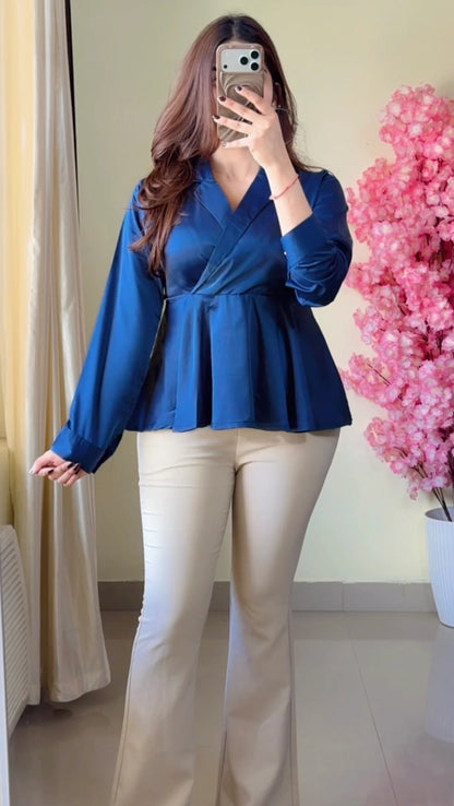 Classic Charm Blue Peplum Shirt