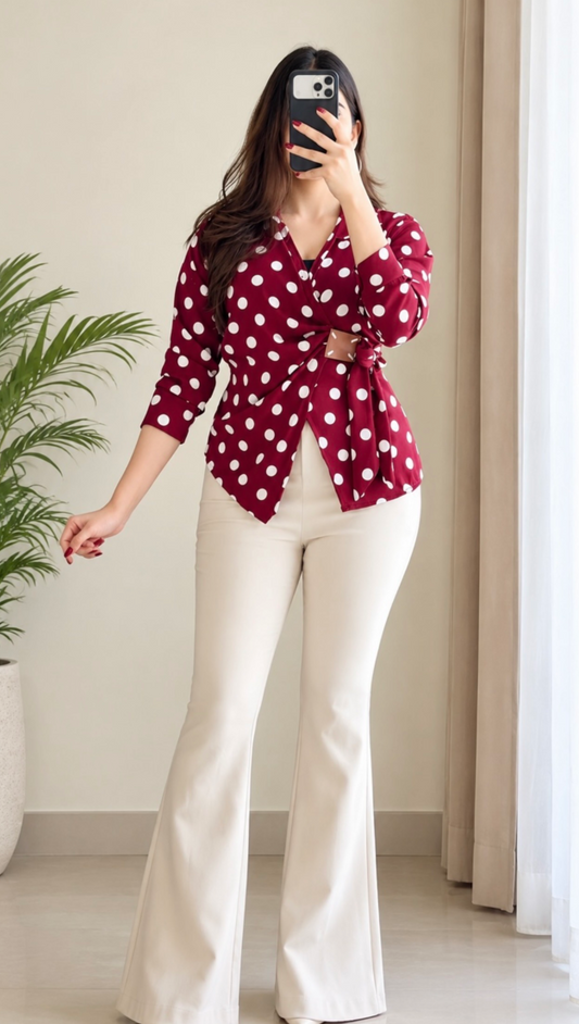 Polka Dot Tie-Waist Shirt