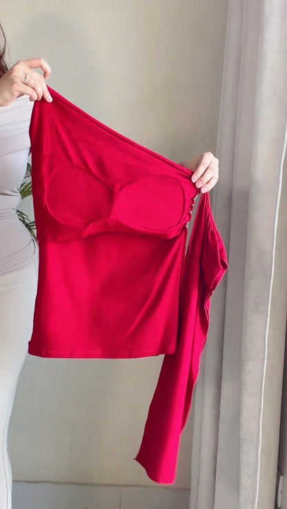 Padded One-Shoulder Drape Top