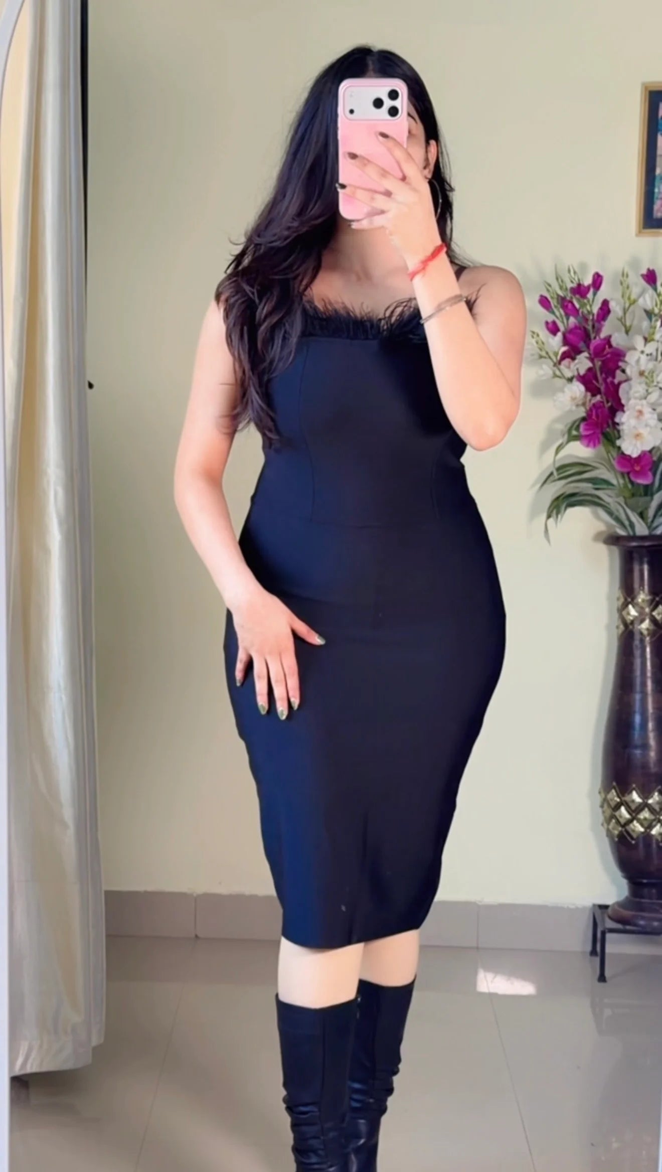 (Size-M to L) - Pretty Bodycon Furr Tube Dress- DO77