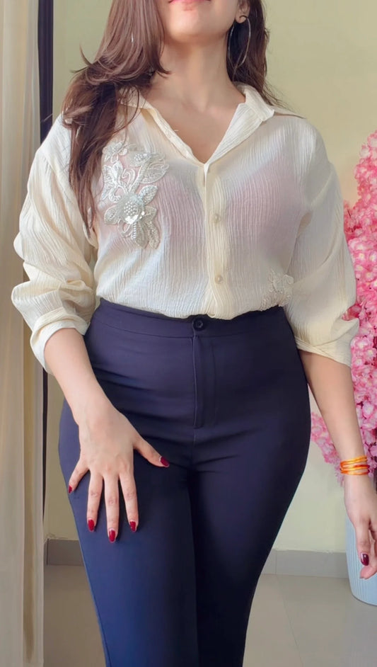 Ivory leaf Embroidered Premium Shirt