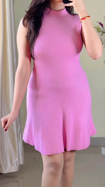 (Size- S to M) Pretty Ribbed Dress- DO12