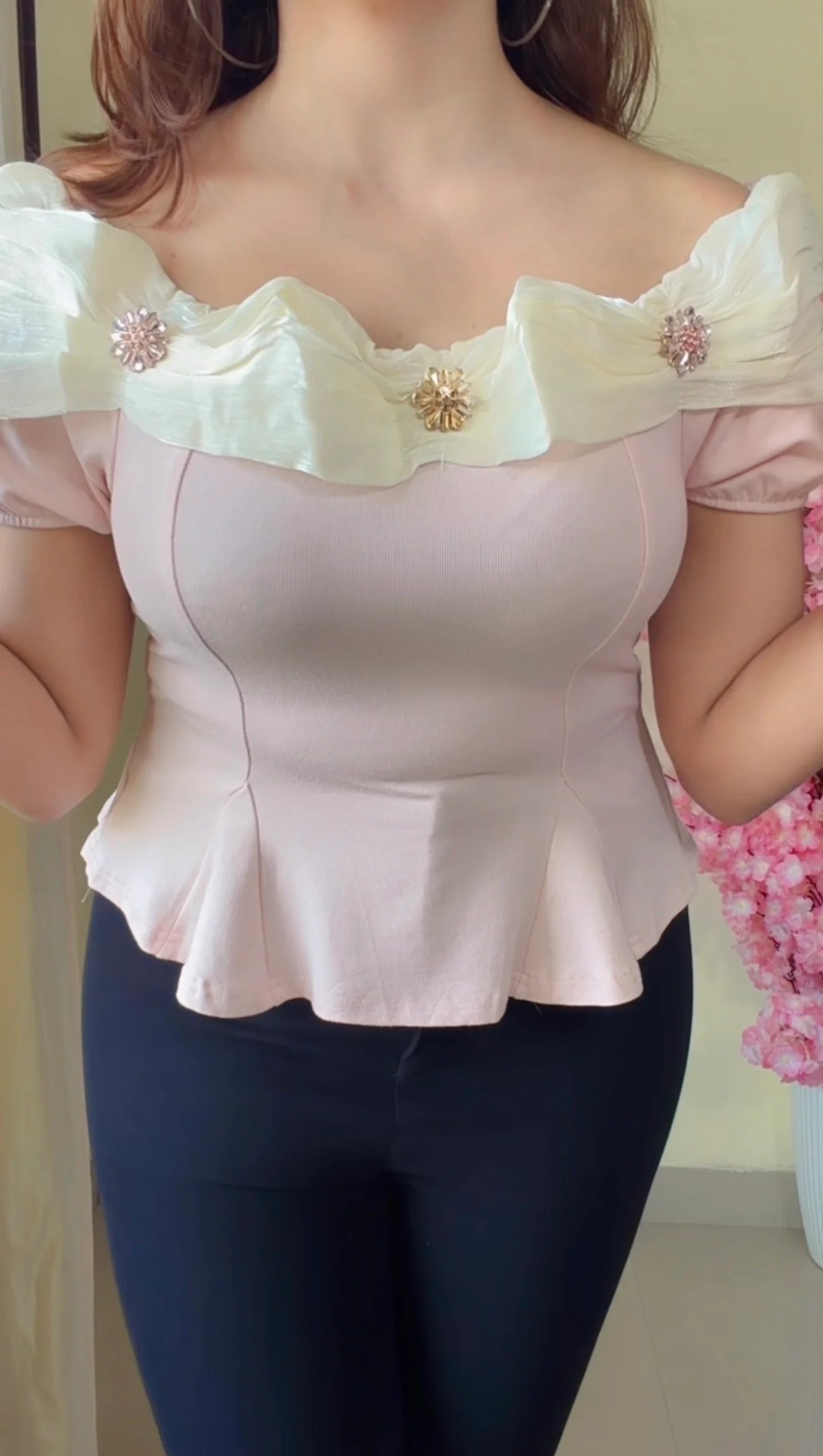 Ruffle Neck Peplum Top