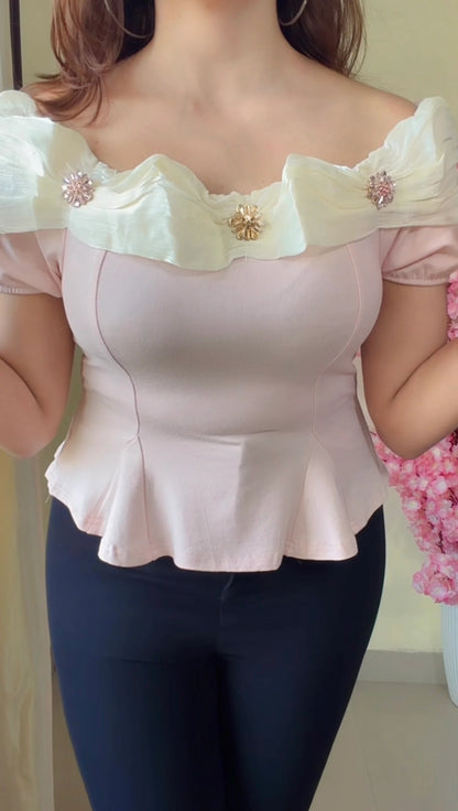 Ruffle Neck Peplum Top