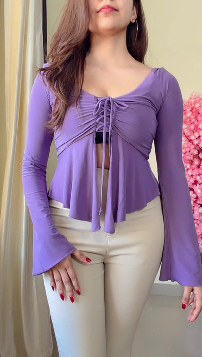 Lavender Tie-Front Flare Top