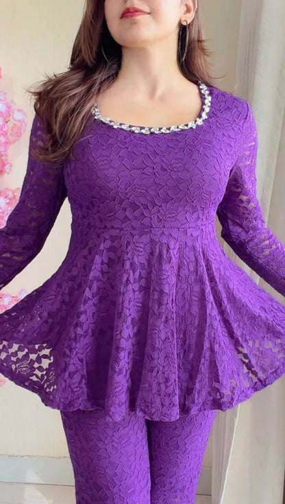 Purple Lace Peplum Co-ord Set
