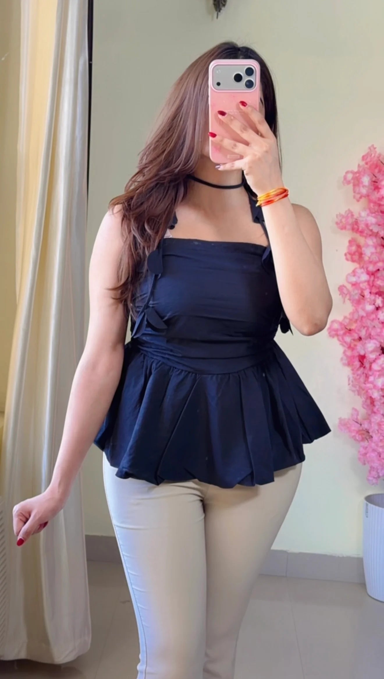 Black strapless peplum style top (T-889)