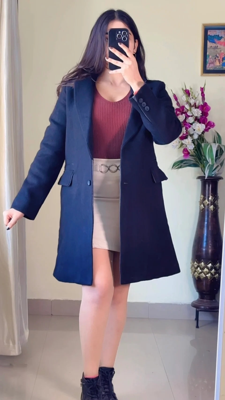 (Size-S to M) Black Winter Coat- Wo183