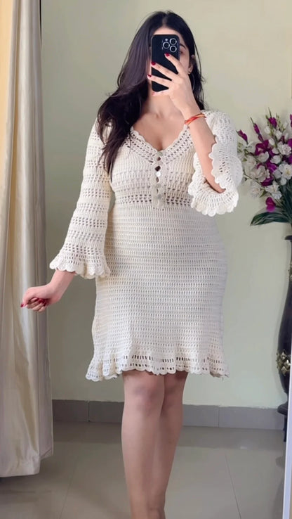 (Size- M to L) Classy Crochet Dress- DO05