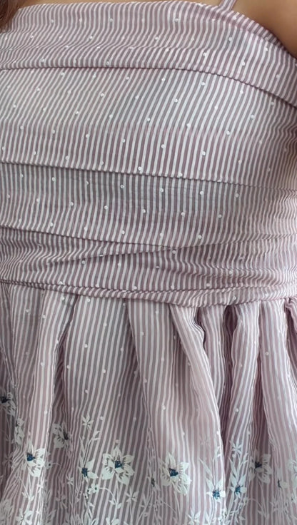 Classy Striped Floral Embroidery Square Neck Top