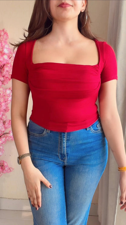 Cherry Red Draped in-Built Padded Top
